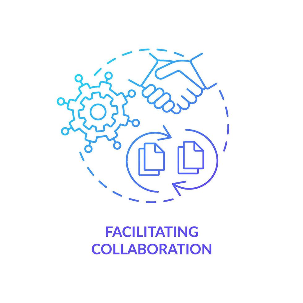 Facilitating collaboration blue gradient concept icon. Application of business intelligence abstract idea thin line illustration. Working together. Isolated outline drawing. vector