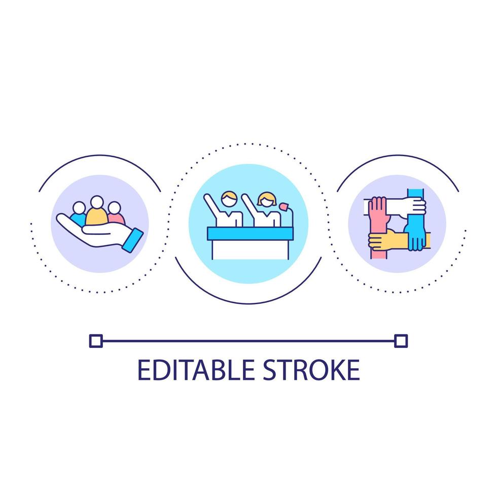 Social activism loop concept icon. Collaboration and equality. Protect human rights abstract idea thin line illustration. Isolated outline drawing. Editable stroke. vector