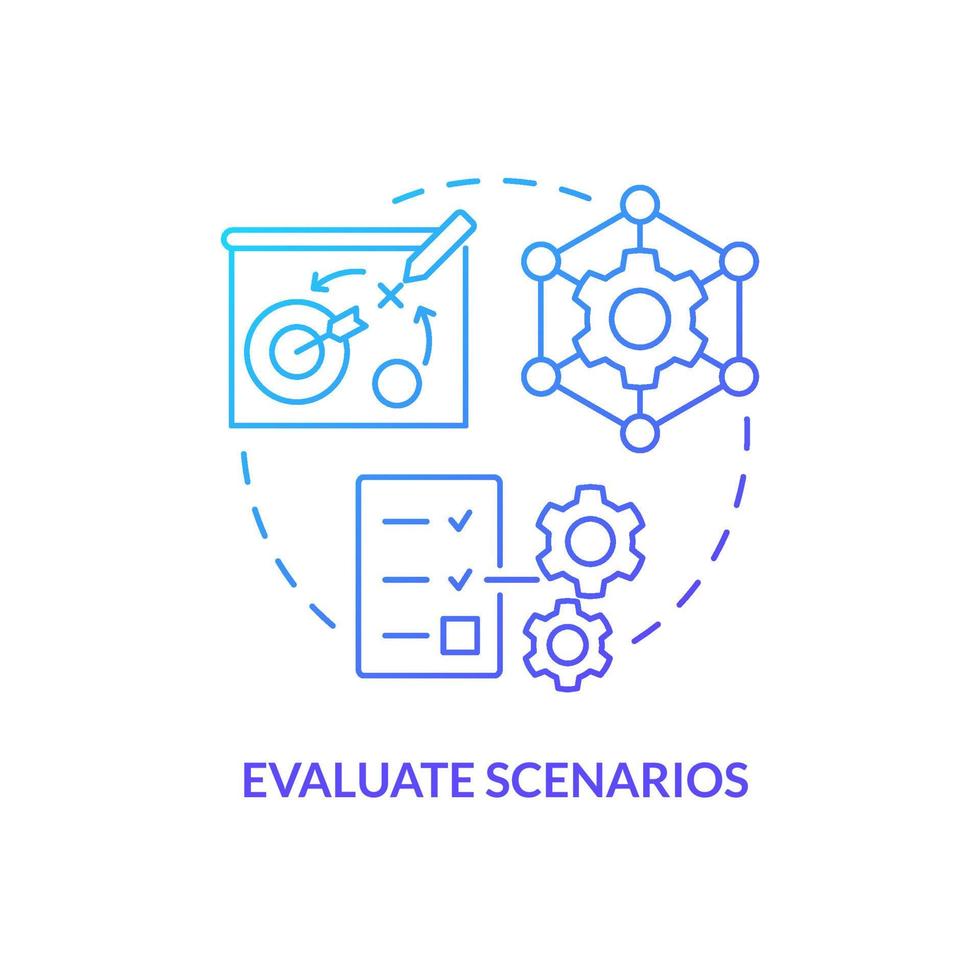 Evaluate scenarios blue gradient concept icon. Optimize operational metrics. Supply chain priority abstract idea thin line illustration. Isolated outline drawing. vector