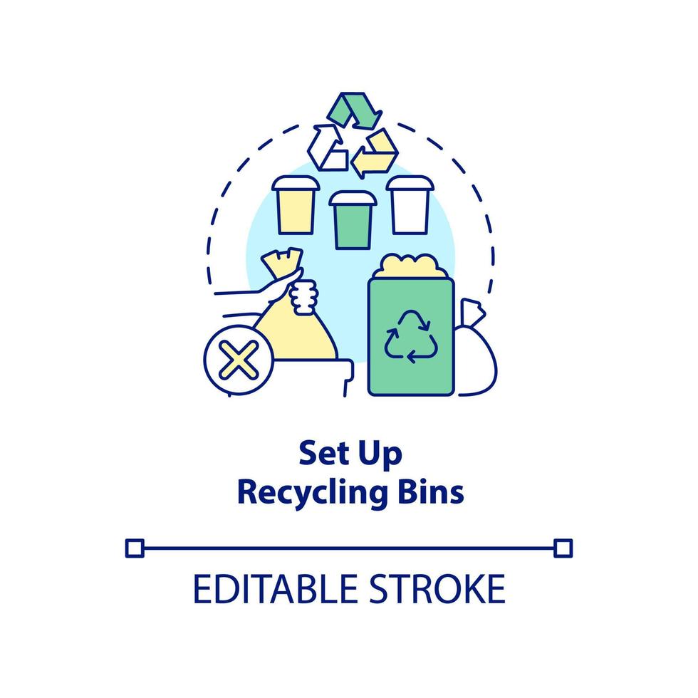 Set up recycling bins concept icon. Become zero waste company abstract idea thin line illustration. Collection containers. Isolated outline drawing. Editable stroke. vector