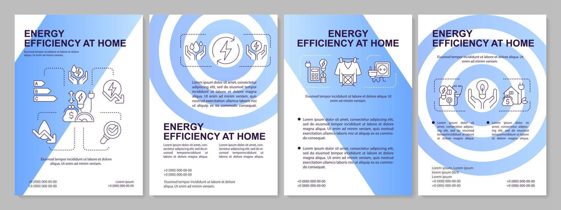 Energy efficiency at home blue brochure template. Leaflet design with linear icons. Editable 4 vector layouts for presentation, annual reports.