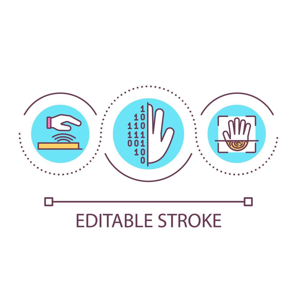 Palm vein scan loop concept icon. Biometric security method abstract idea thin line illustration. Authentication process. Hand scanner. Isolated outline drawing. Editable stroke. vector