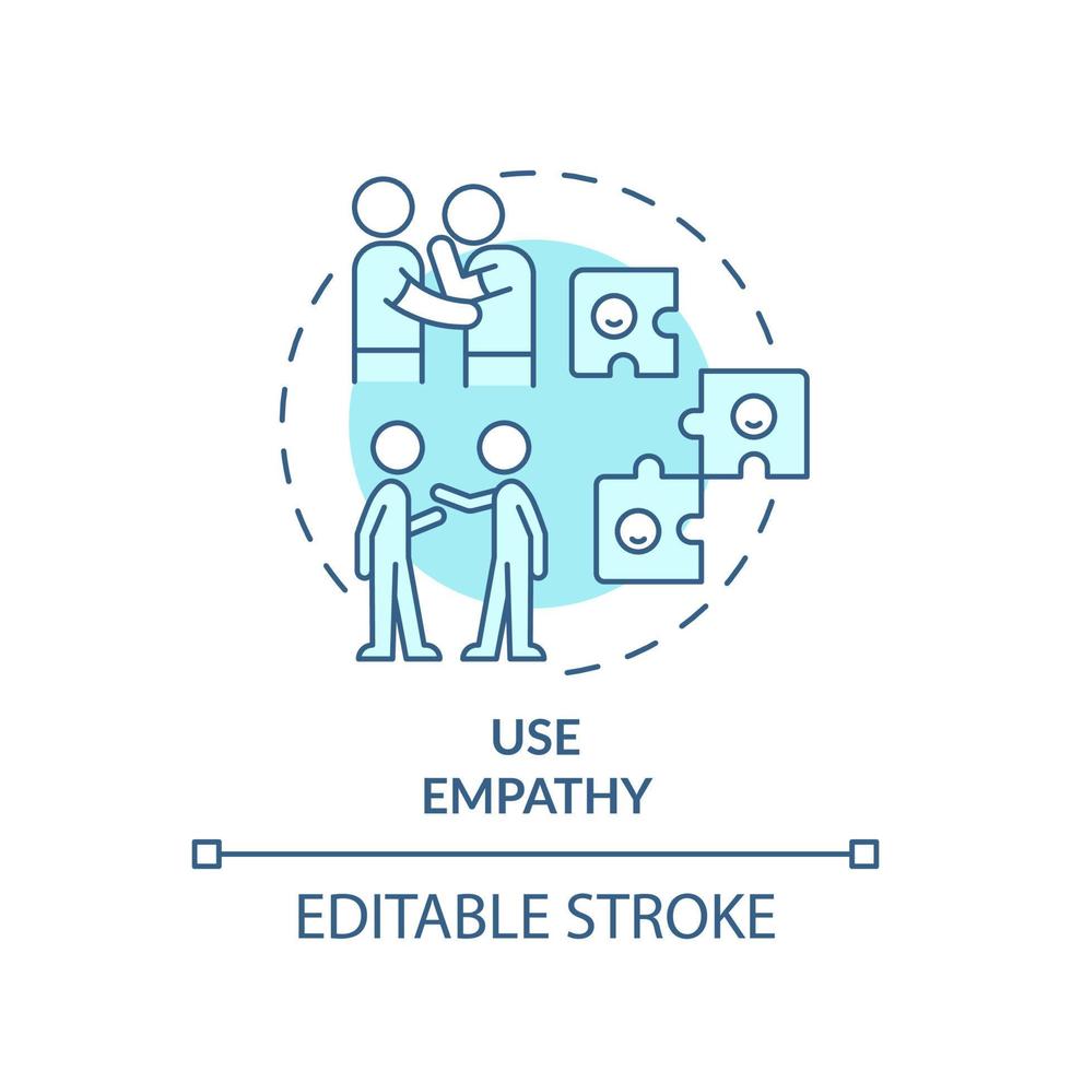 Use empathy turquoise concept icon. Develop emotional awareness abstract idea thin line illustration. Empathetic listener. Isolated outline drawing. Editable stroke. vector