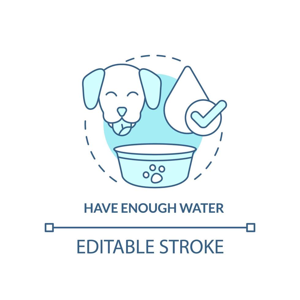 Have enough water turquoise concept icon. Water bowl for dog. Roadtrip with pets abstract idea thin line illustration. Isolated outline drawing. Editable stroke. vector