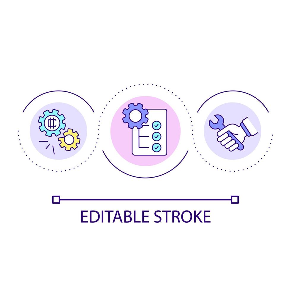 Blockchain network setup loop concept icon. Cryptocurrency mining plan. E business technology abstract idea thin line illustration. Isolated outline drawing. Editable stroke. vector