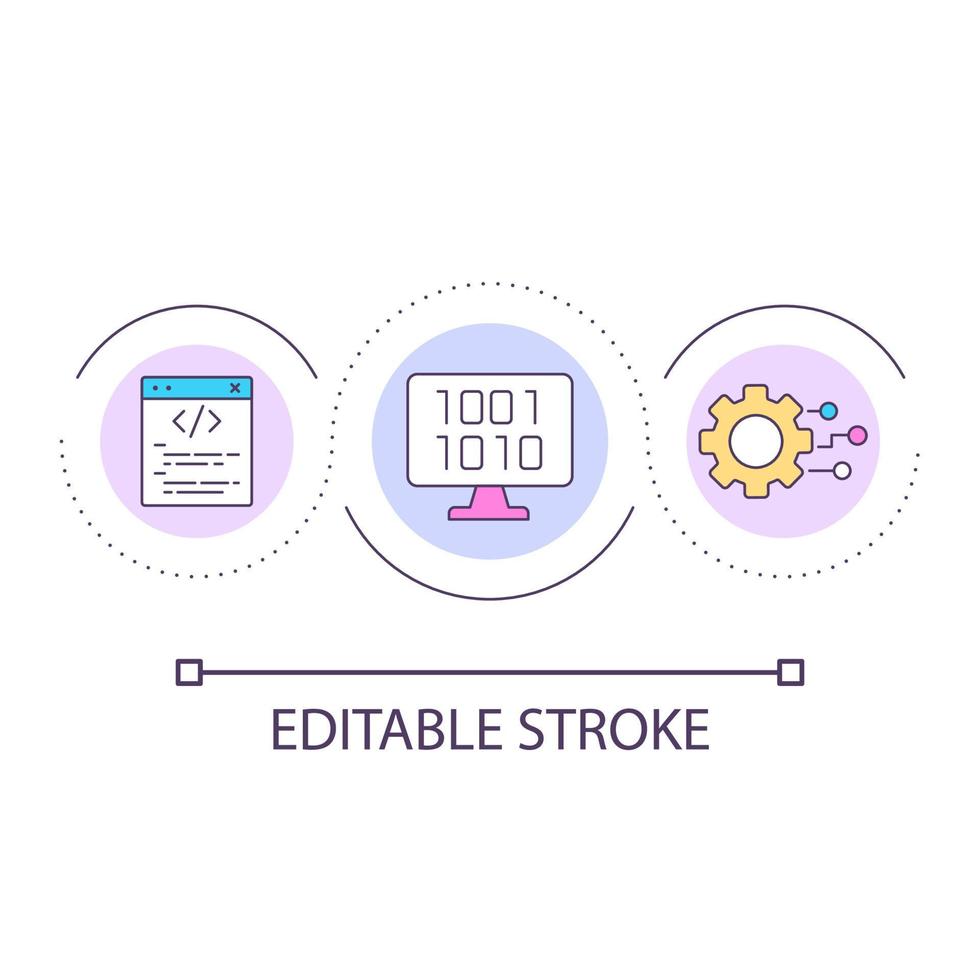 Writing code loop concept icon. Creating algorithm of equipment work. Programming skill abstract idea thin line illustration. Isolated outline drawing. Editable stroke. vector