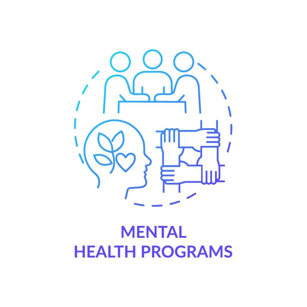 Mental health programs blue gradient concept icon. Group support and care. Psychology trend at work abstract idea thin line illustration. Isolated outline drawing. vector