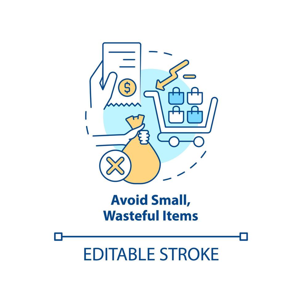 Avoid small wasteful items concept icon. Sustainable shopping abstract idea thin line illustration. Eco friendliness. Isolated outline drawing. Editable stroke. vector