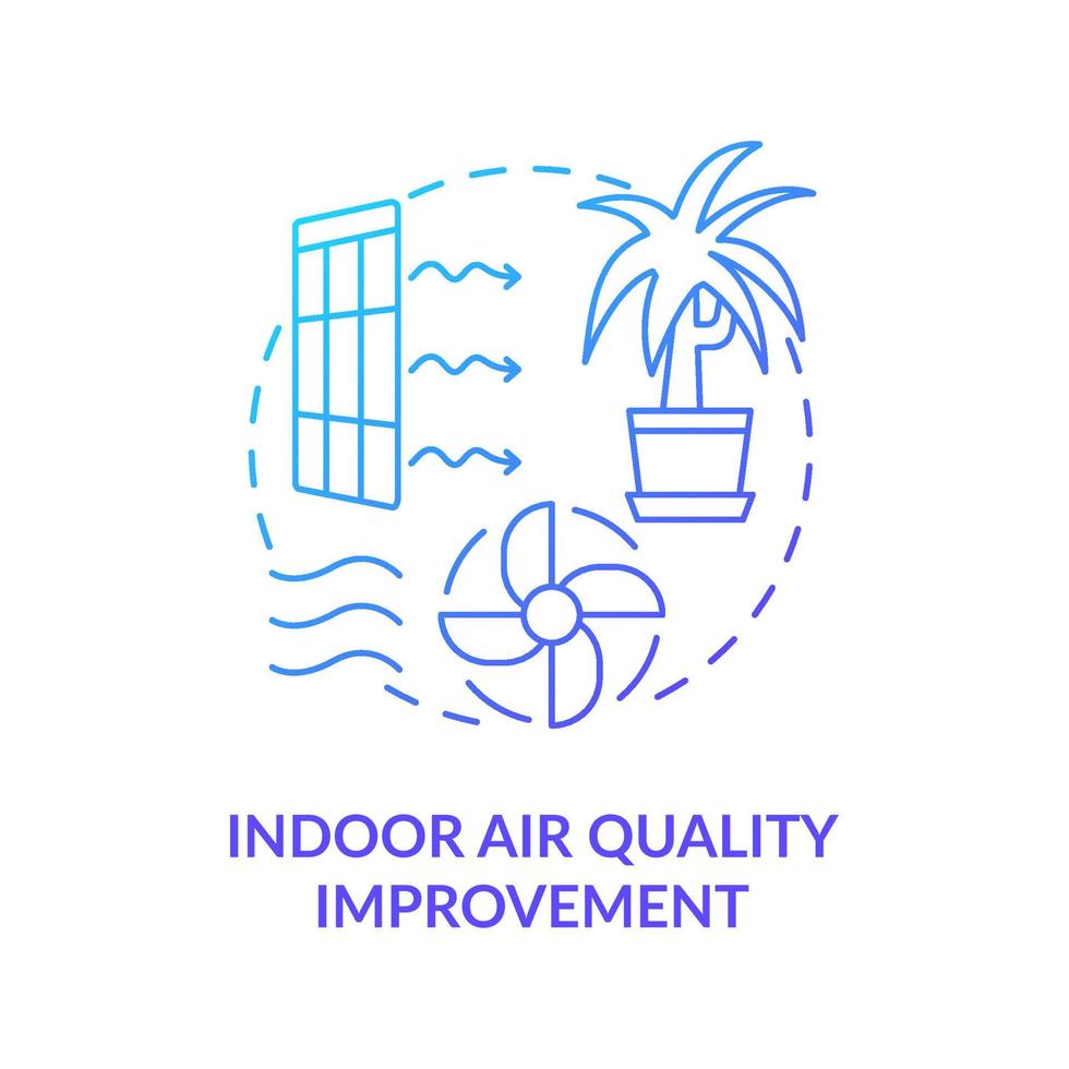 Indoor air quality improvement blue gradient concept icon. Eco-friendly architecture principle abstract idea thin line illustration. Isolated outline drawing. vector