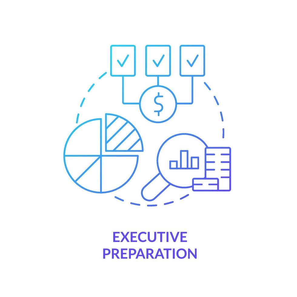 Icono de concepto de gradiente azul de preparación ejecutiva. presentar y defender el plan presupuestario. proceso de presupuestación idea abstracta ilustración de línea delgada. dibujo de contorno aislado. vector