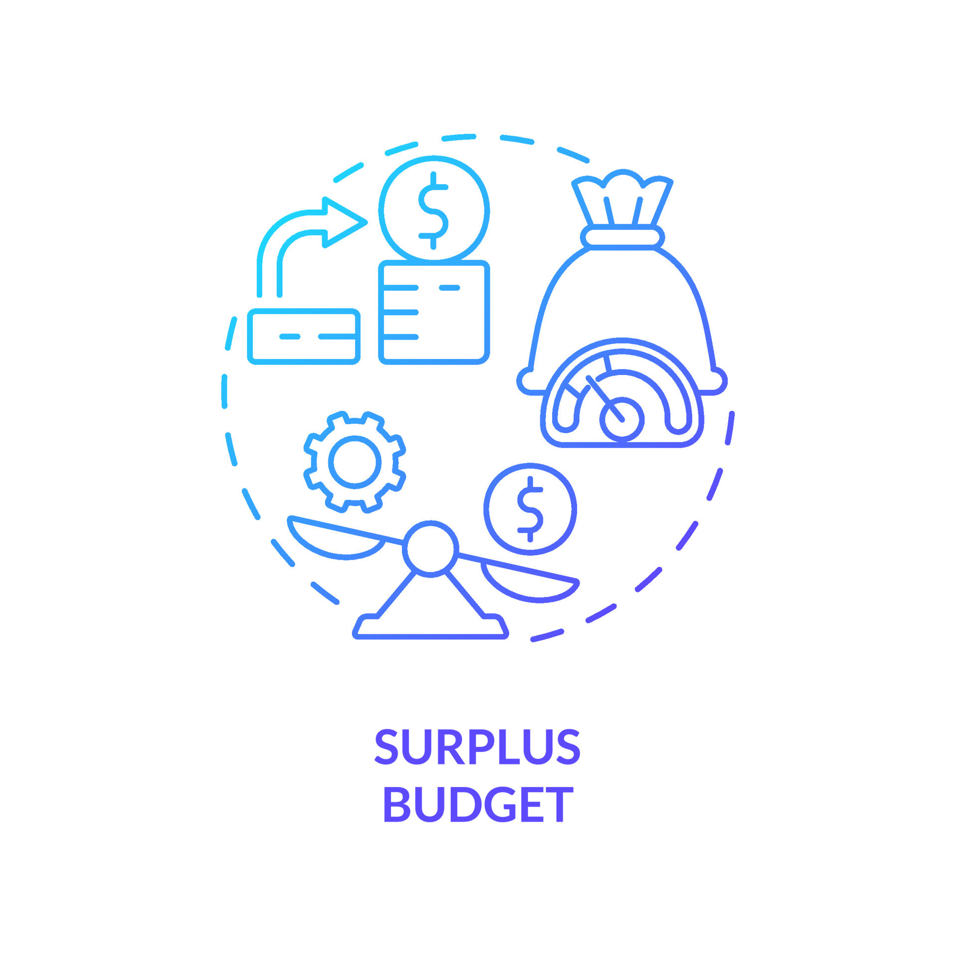 Surplus budget blue gradient concept icon. exceeds expenses