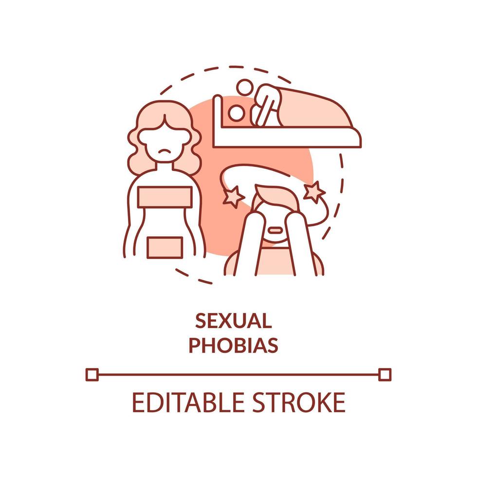 Sexual phobias red concept icon. Erotophobia. Anxiety disorder. Specific phobias abstract idea thin line illustration. Isolated outline drawing. Editable stroke. vector