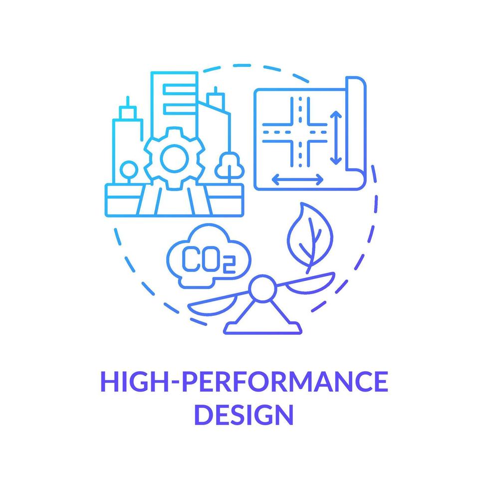 High-performance design blue gradient concept icon. Sustainable architecture principle abstract idea thin line illustration. Improving wellbeing. Isolated outline drawing. vector
