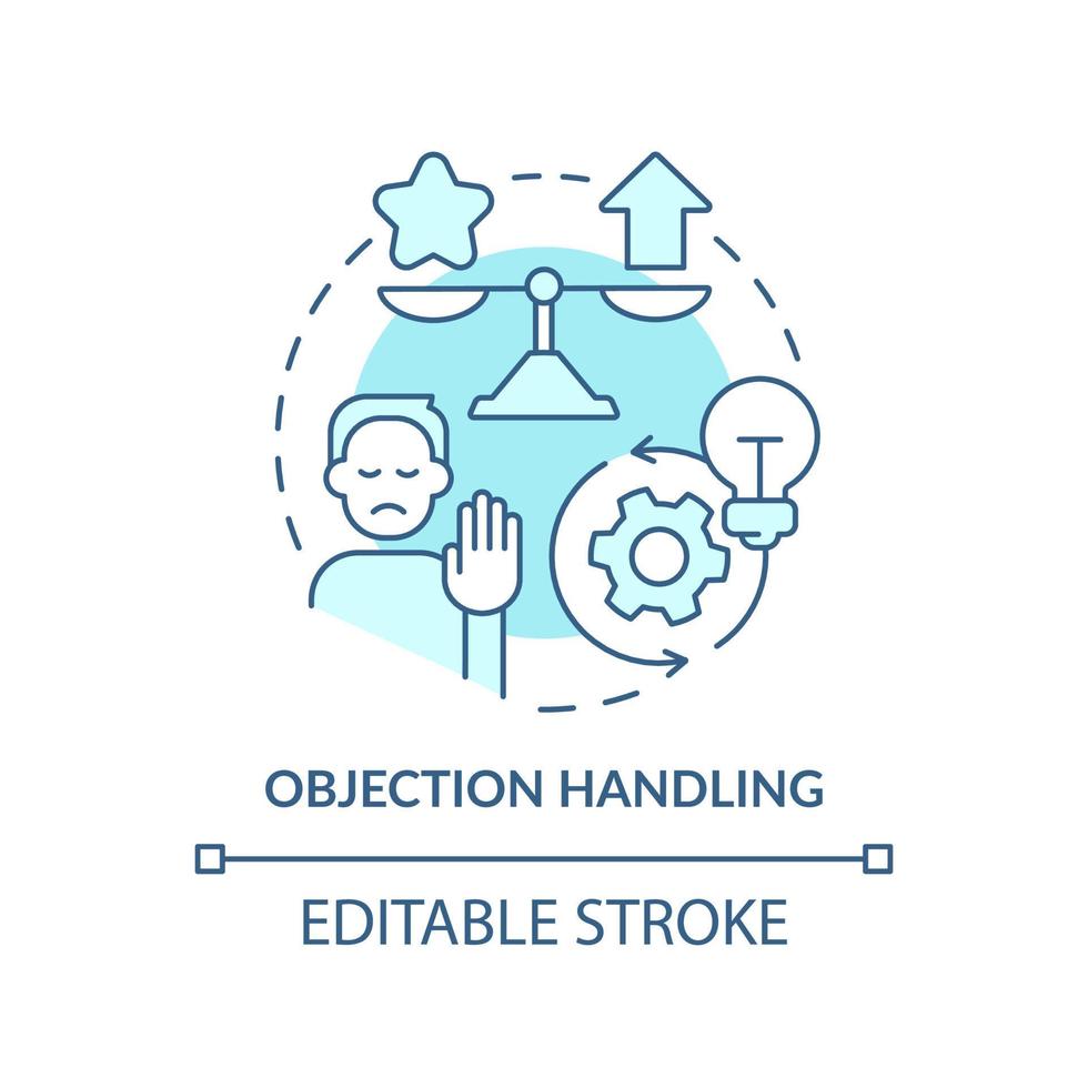 Objection handling turquoise concept icon. Sales process abstract idea thin line illustration. Customer satisfaction. Isolated outline drawing. Editable stroke. vector