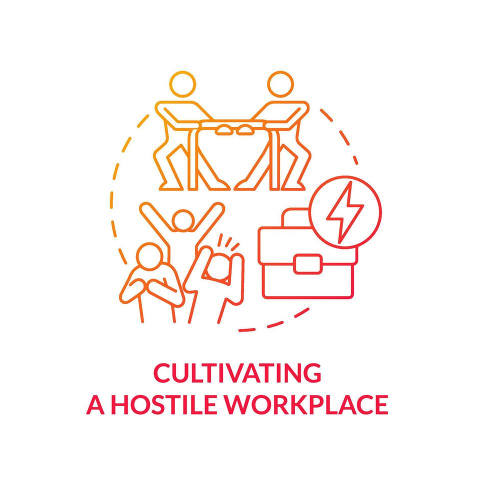 Cultivating hostile workplace red gradient concept icon. Unethical organizational behavior abstract idea thin line illustration. Unwelcomed conduct. Isolated outline drawing. vector