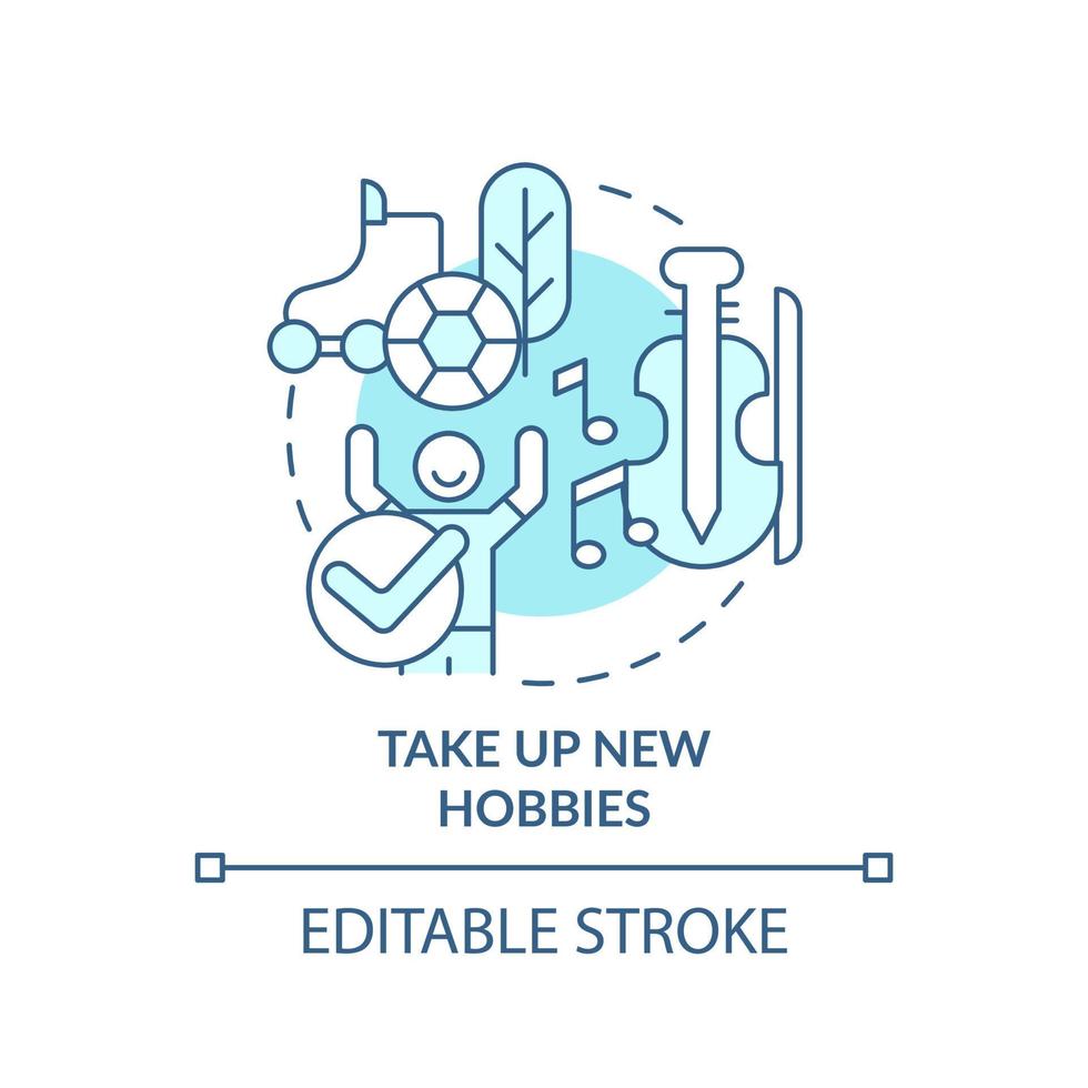 Take up new hobbies turquoise concept icon. Way to break social media addiction abstract idea thin line illustration. Isolated outline drawing. Editable stroke. vector