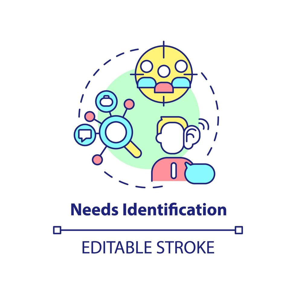 Needs identification concept icon. Sales process abstract idea thin line illustration. Customer wants analysis. Isolated outline drawing. Editable stroke. vector