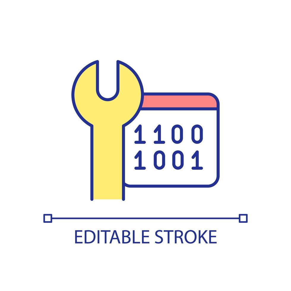 Maintain software RGB color icon. Programming language. Modify and update program. Computer engineering. Isolated vector illustration. Simple filled line drawing. Editable stroke.