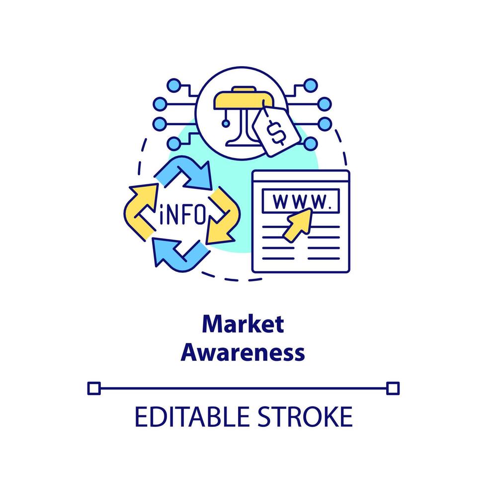 Market awareness concept icon. Website content type abstract idea thin line illustration. Recognition of product, service. Isolated outline drawing. Editable stroke. vector