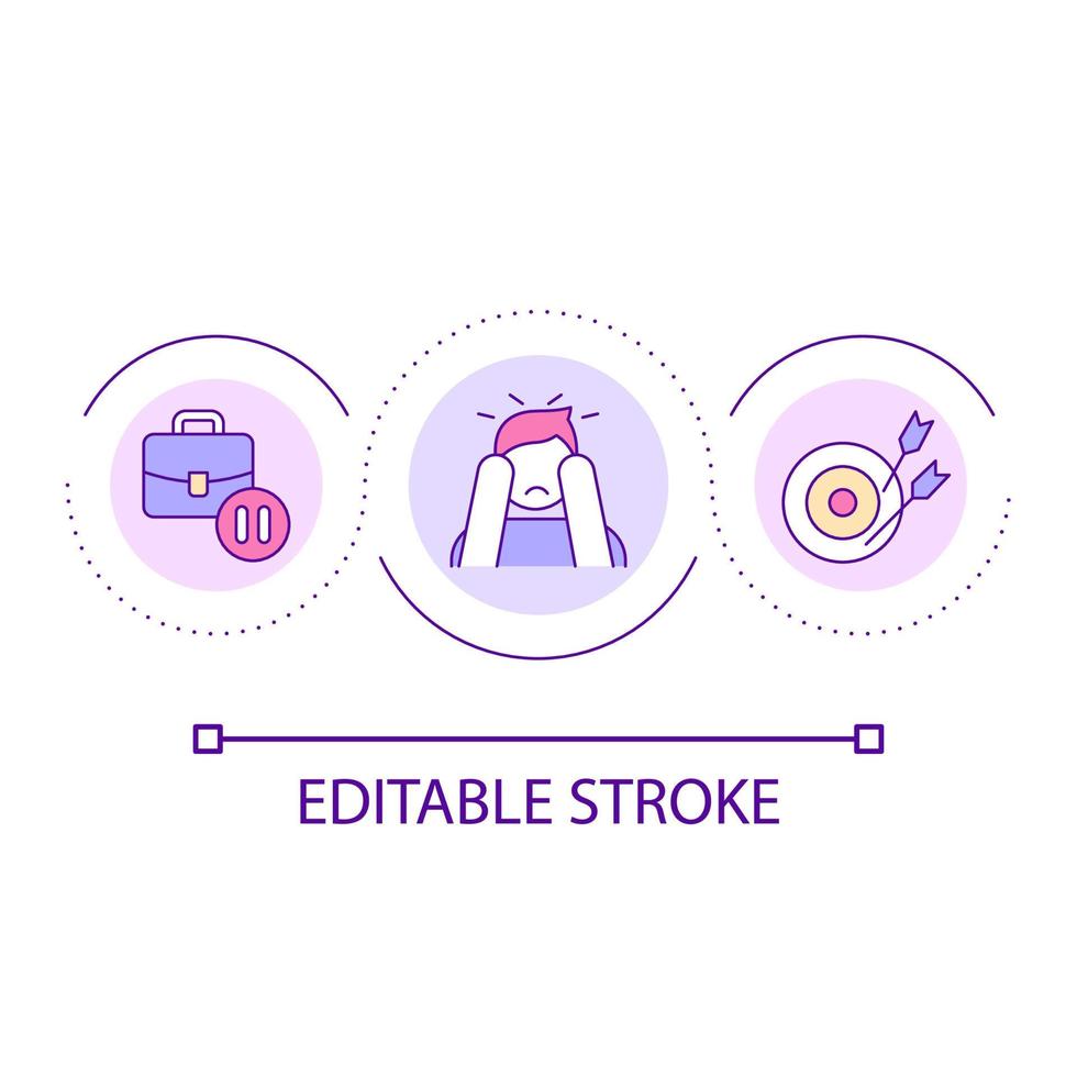 Stress at work loop concept icon. Employee burnout. Poor work performance. Overworking abstract idea thin line illustration. Isolated outline drawing. Editable stroke. vector