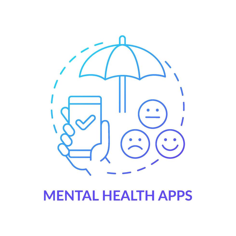 Mental health apps blue gradient concept icon. Software for wellbeing. Trend in psychotherapy abstract idea thin line illustration. Isolated outline drawing. vector