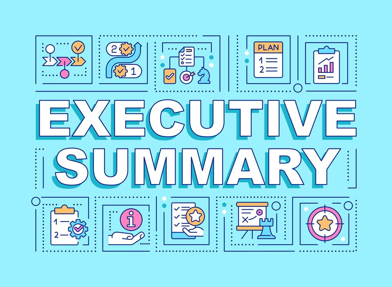 Executive summary word concepts blue banner. Short business plan. Infographics with editable icons on color background. Isolated typography. Vector illustration with text.