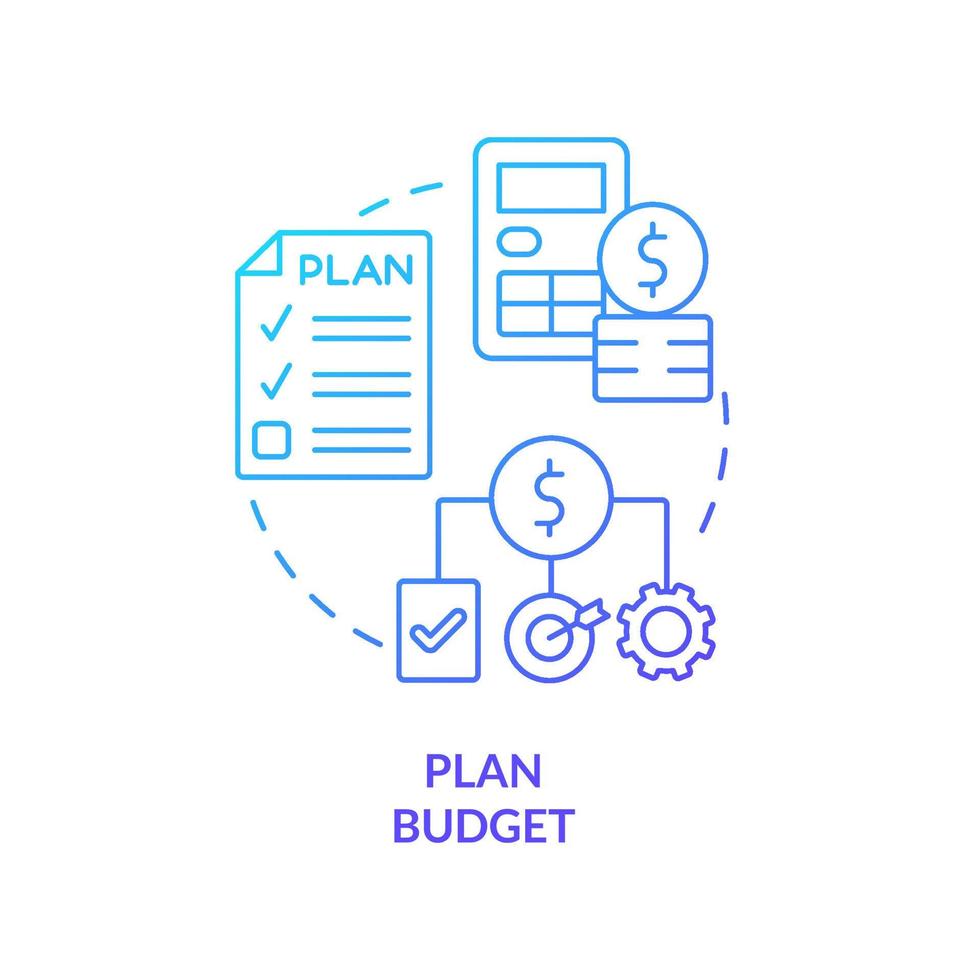 icono de concepto de gradiente azul de presupuesto de plan. provisión financiera de proyectos. tipo de presupuesto del gobierno idea abstracta ilustración de línea delgada. dibujo de contorno aislado. vector