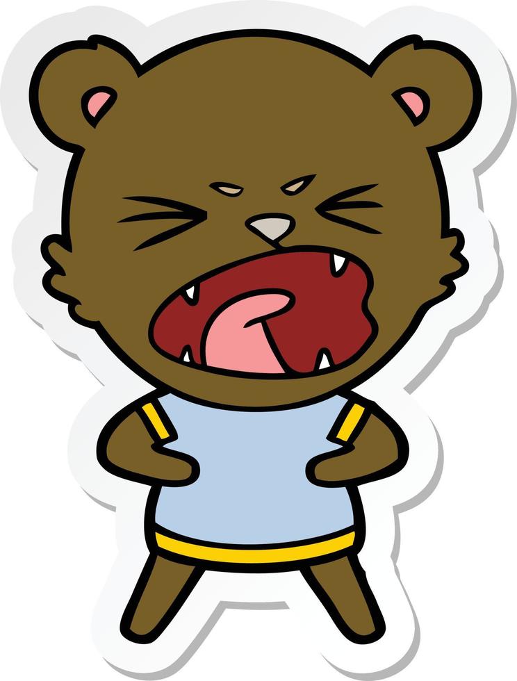 sticker of a angry cartoon bear vector