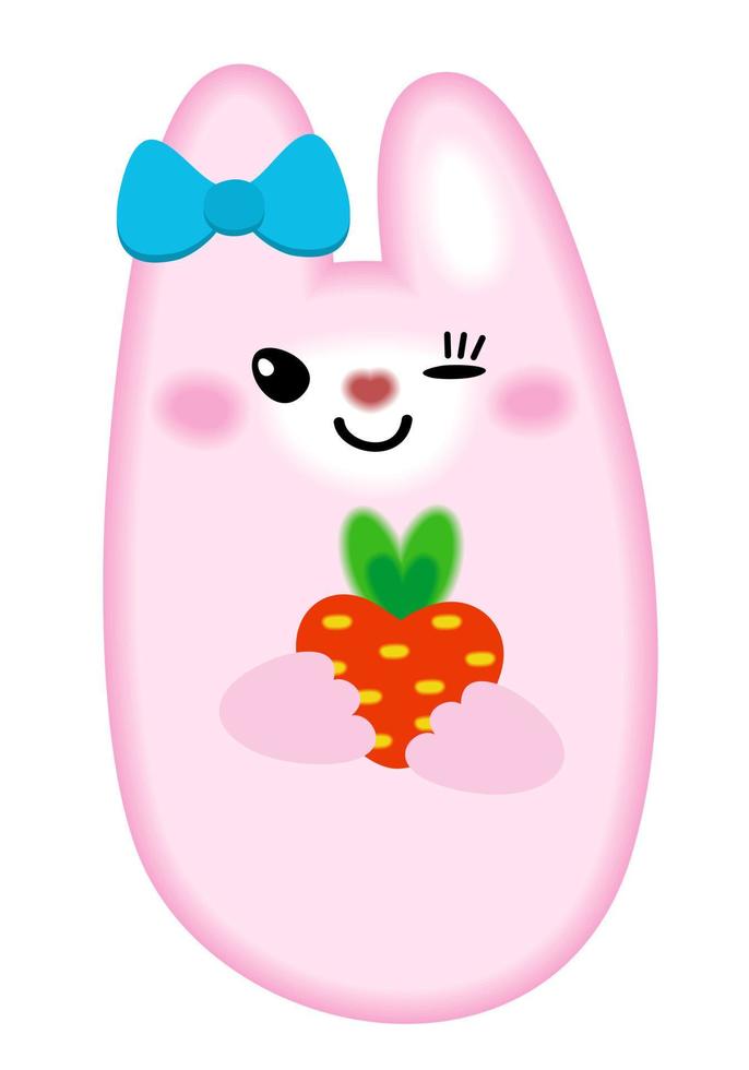vector aislado kawaii ilustración de liebre rosa con zanahoria.