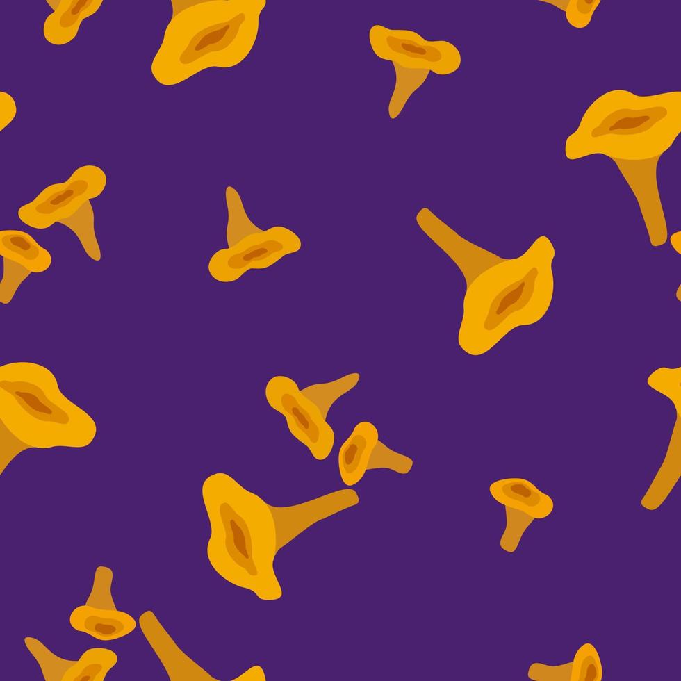 Vector seamless pattern with chanterelles on bright violet background.