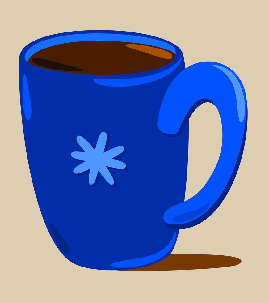 taza de té azul con decoración de copos de nieve. vector