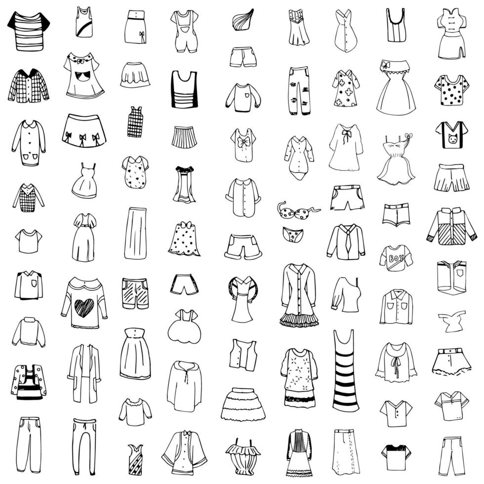 Clothes, shirts, pants, skirts doodle element set design vector