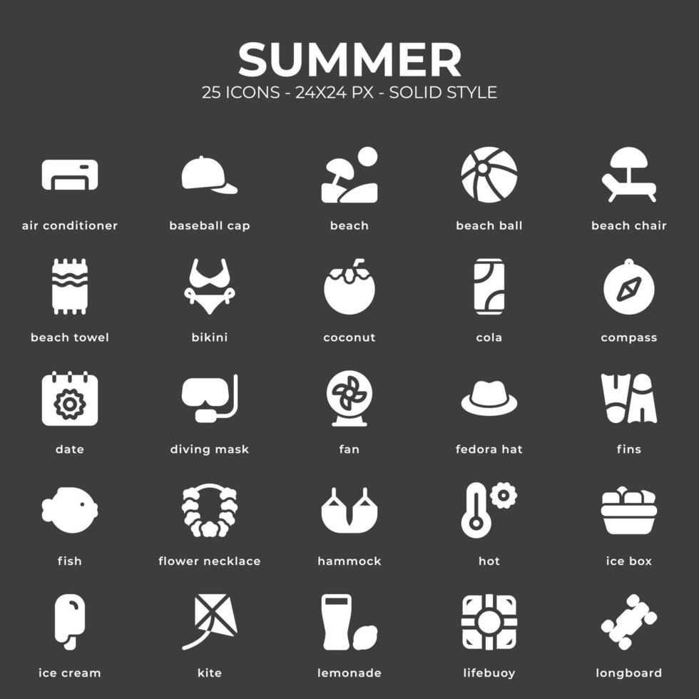 Summer icon pack with black color vector