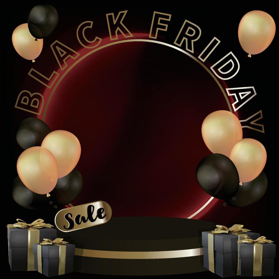 Black friday sale design with balloons, gift boxes vector