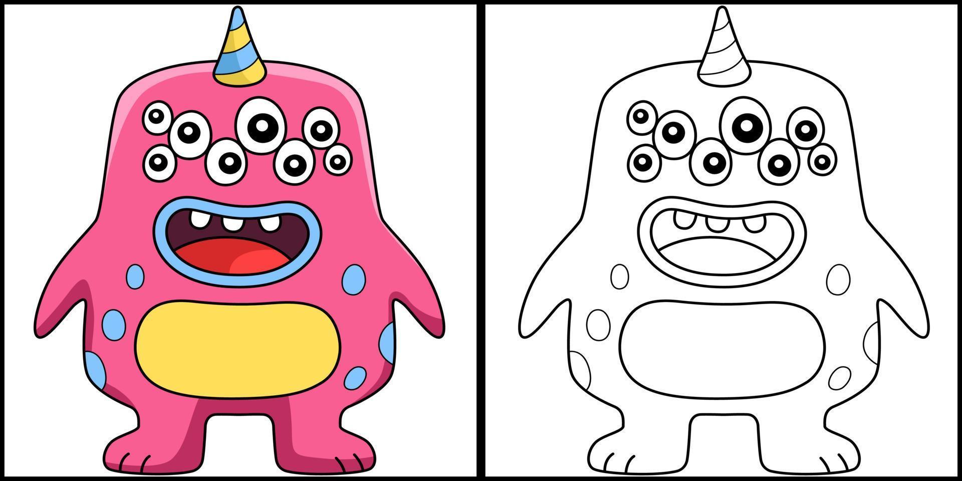 monstruo con múltiples ojos para colorear ilustración vector