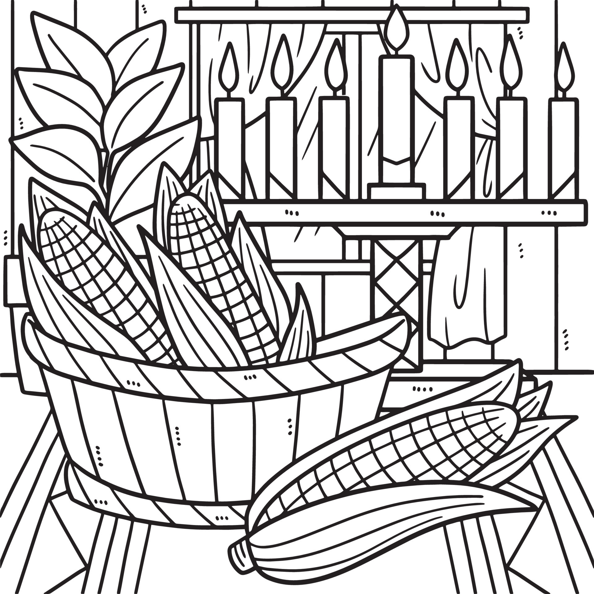 Kwanzaa Corn and Kinara Coloring Page for Kids 11416907 Vector Art at