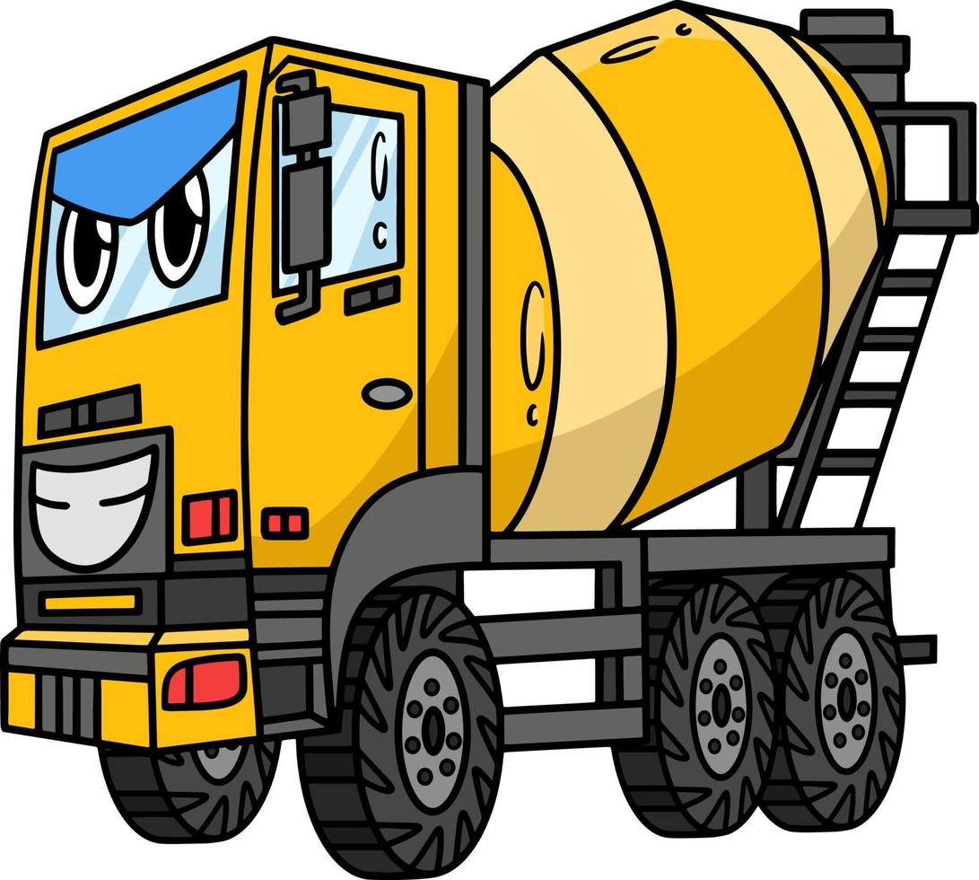 Concrete Mixer with Face Vehicle Cartoon Clipart vector