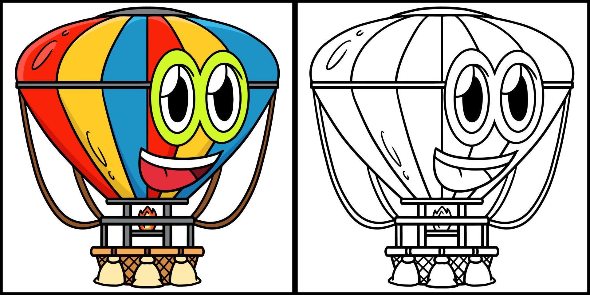 globo aerostático con cara de vehículo para colorear vector