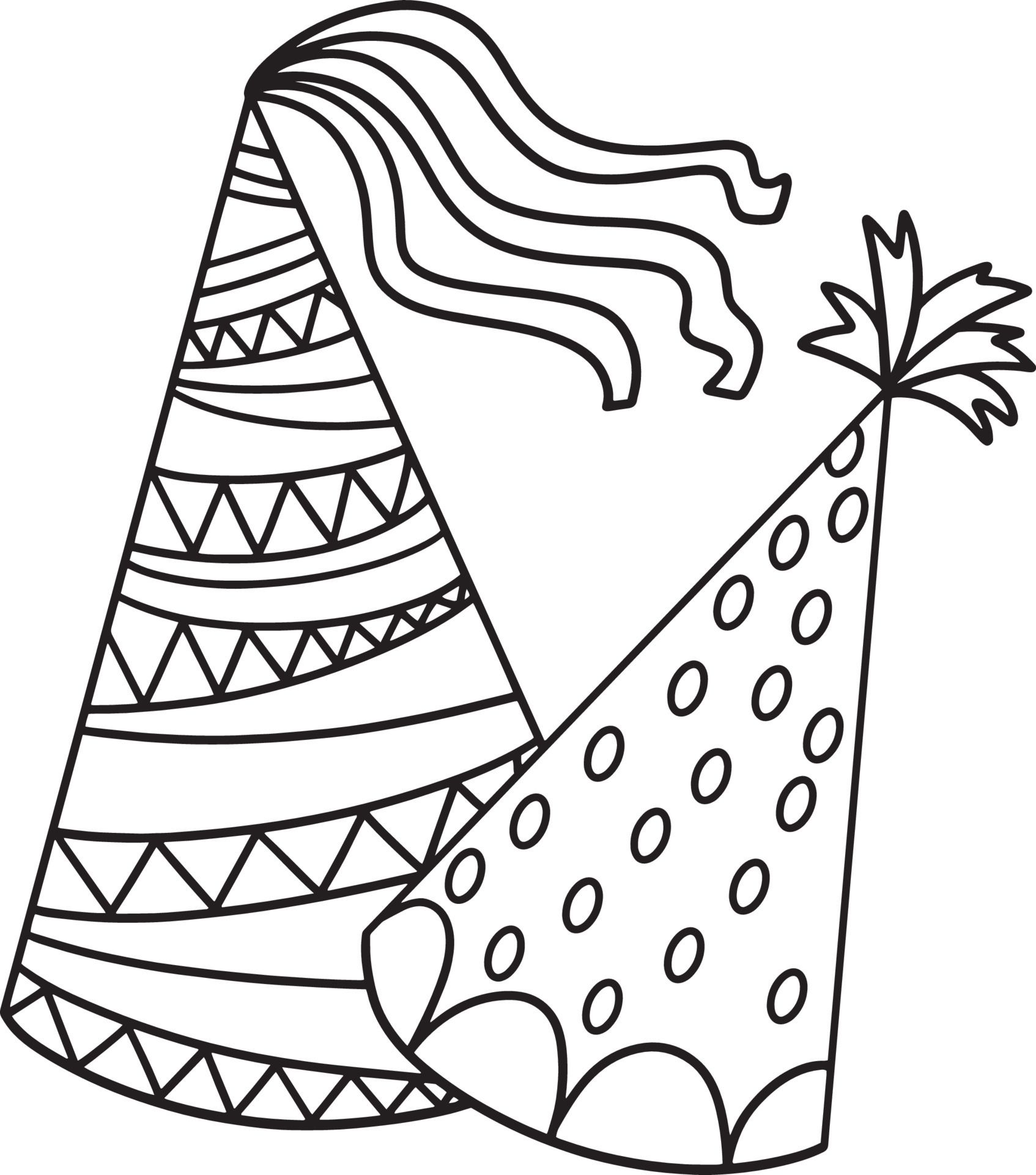 New Year Party Hat Isolated Coloring Page for Kids 11416914 Vector Art