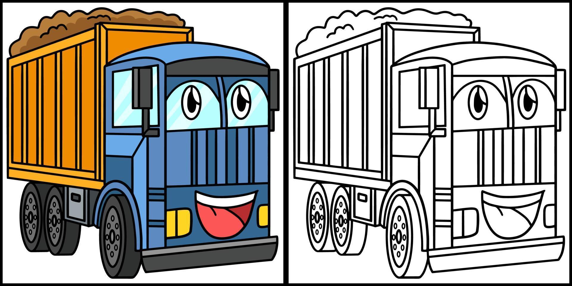 Dump Truck with Face Vehicle Coloring Illustration vector