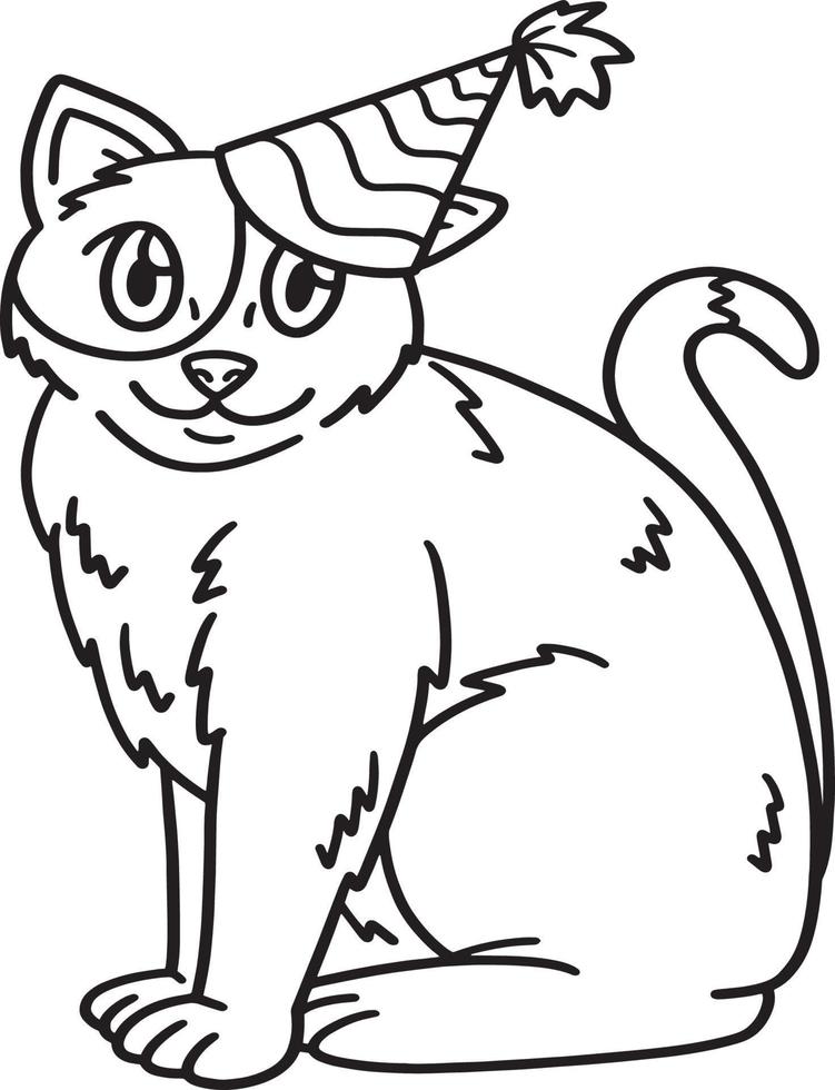 Cat With Party Hat Isolated Coloring Page for Kids vector