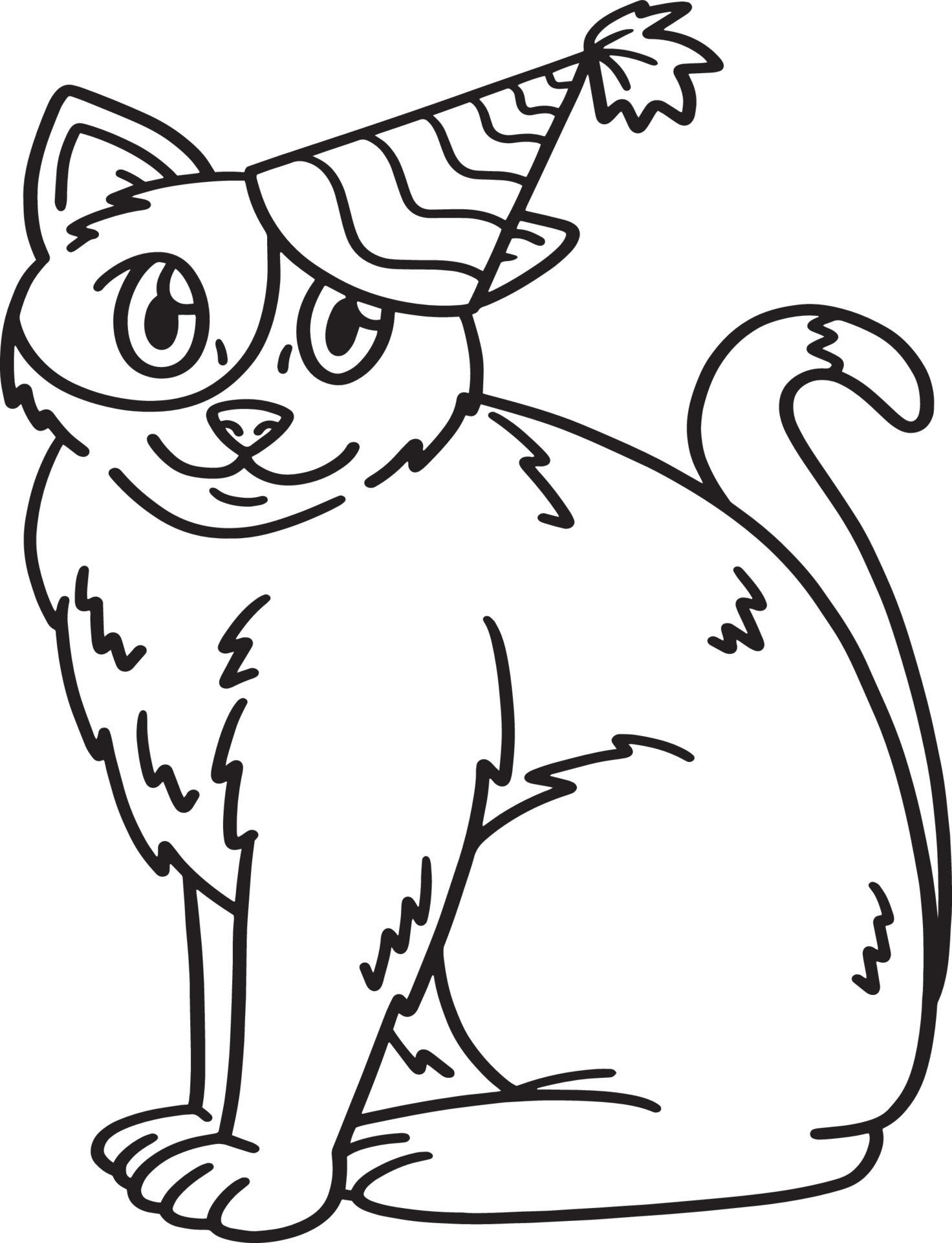 cat-with-party-hat-isolated-coloring-page-for-kids-11416916-vector-art