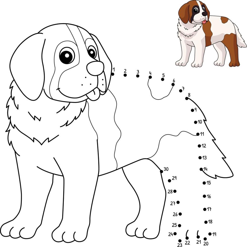 Dot to Dot Saint Bernard Dog Isolated Coloring vector