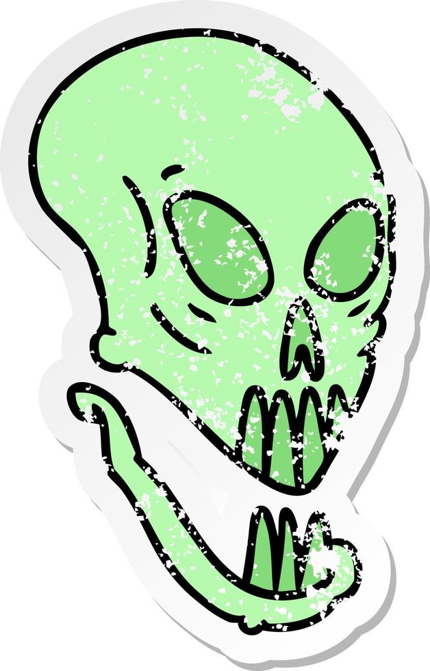 distressed sticker cartoon doodle of a skull head vector