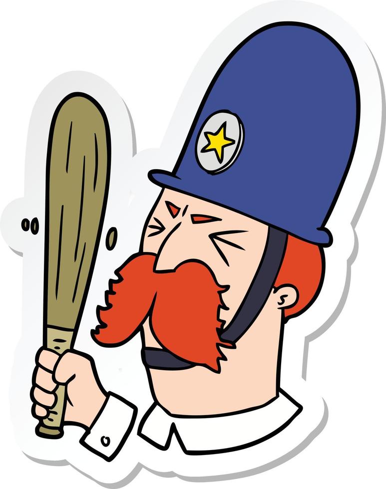 sticker of a cartoon policeman waving baton vector