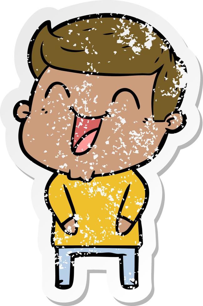 distressed sticker of a cartoon man laughing vector