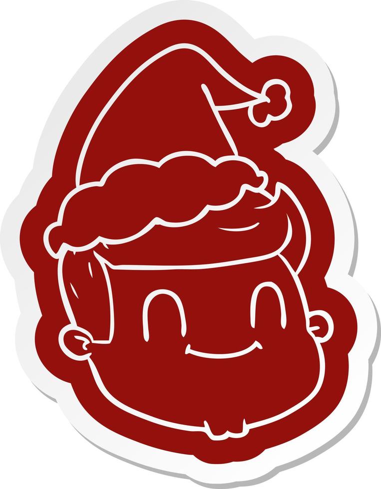 cartoon  sticker of a male face wearing santa hat vector