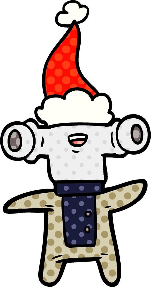 friendly comic book style illustration of a alien wearing santa hat vector