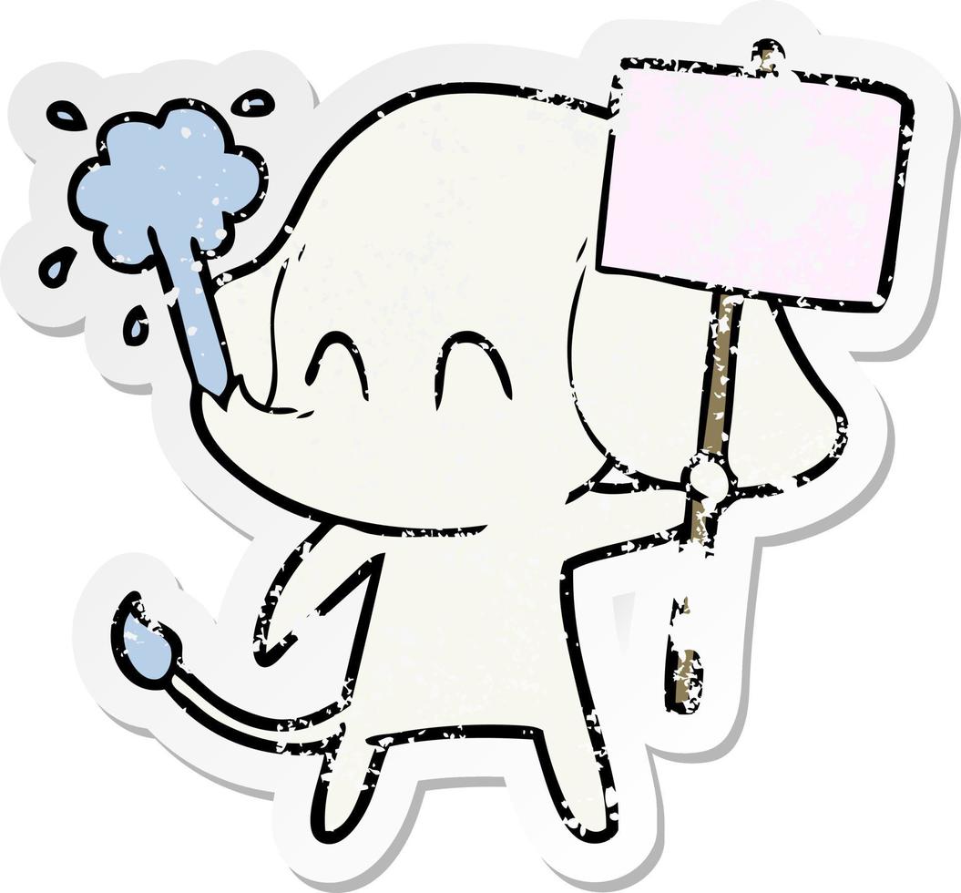 distressed sticker of a cute cartoon elephant spouting water vector