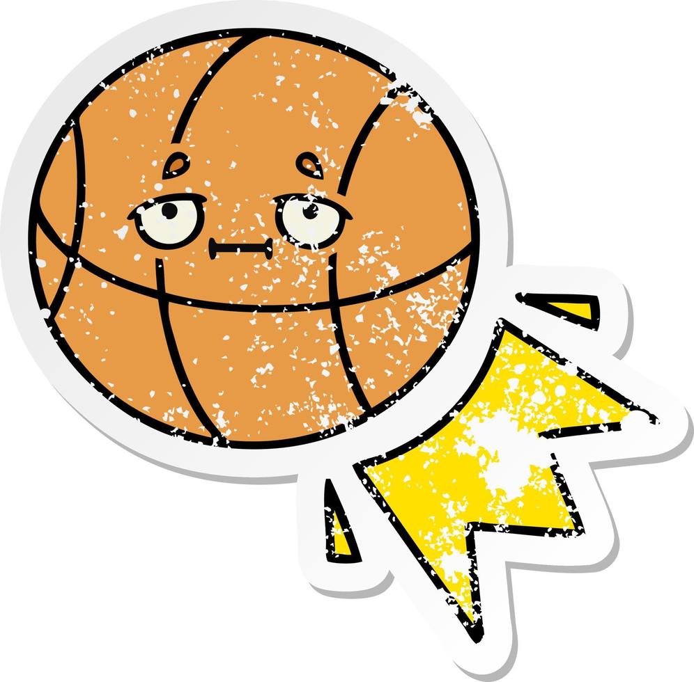 distressed sticker of a cute cartoon basketball vector